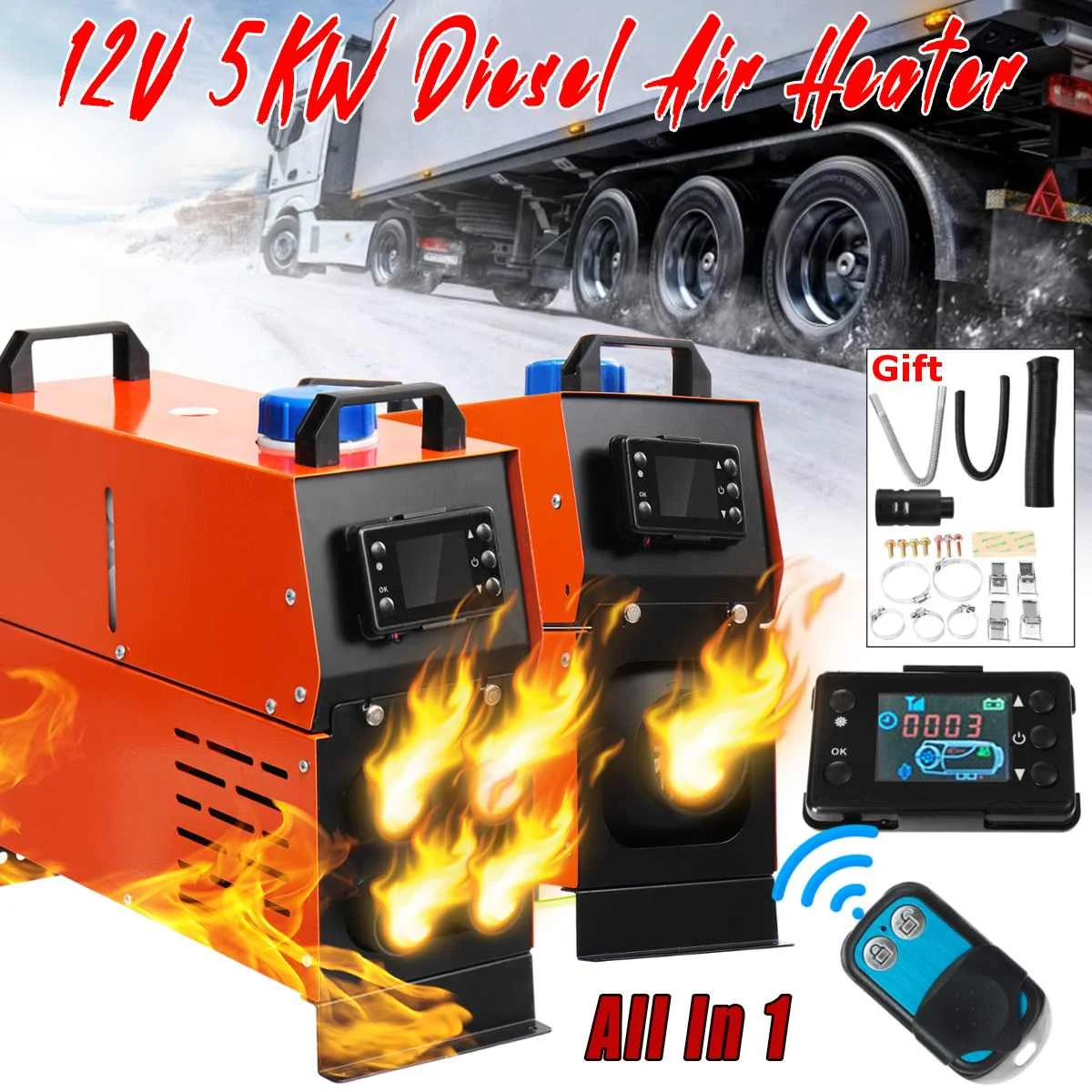 

Big Sales AUTSOME 5KW 12V All IN ONE Diesel Air Heater Thermostat LCD Remote Control Car Heater for Caravan Motorhome RV Trailer