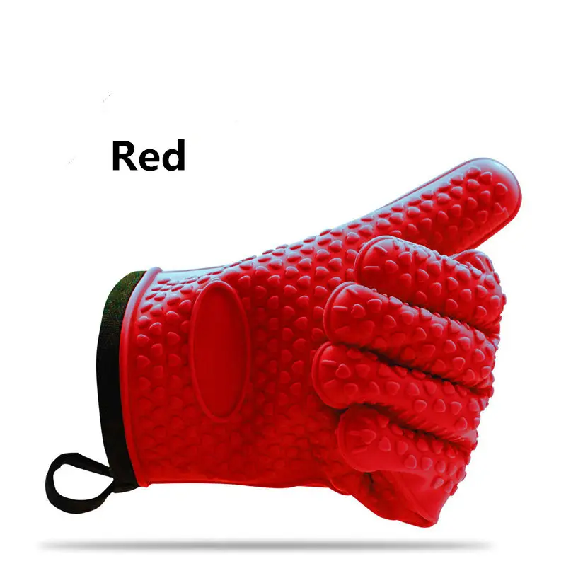 

1 Pair (2 Pieces) Silicone BBQ Gloves Heat Resistant Oven Mitt Non-Slip Potholders Internal Protective Cotton Layer