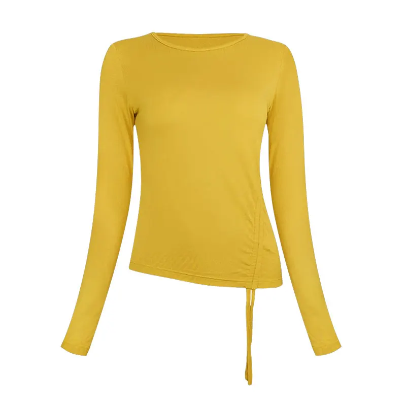 

Autumn Long Sleeves Pull-rope Yoga Shirt Leisure Body-building Fast-dry Running Zipper Sportswear Women Yoga Tops