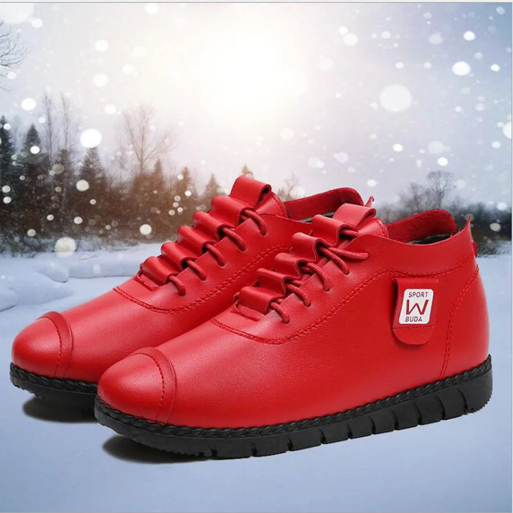 Красные кроссовки Женские повседневные Бархатные на шнуровке Теплые мягкие