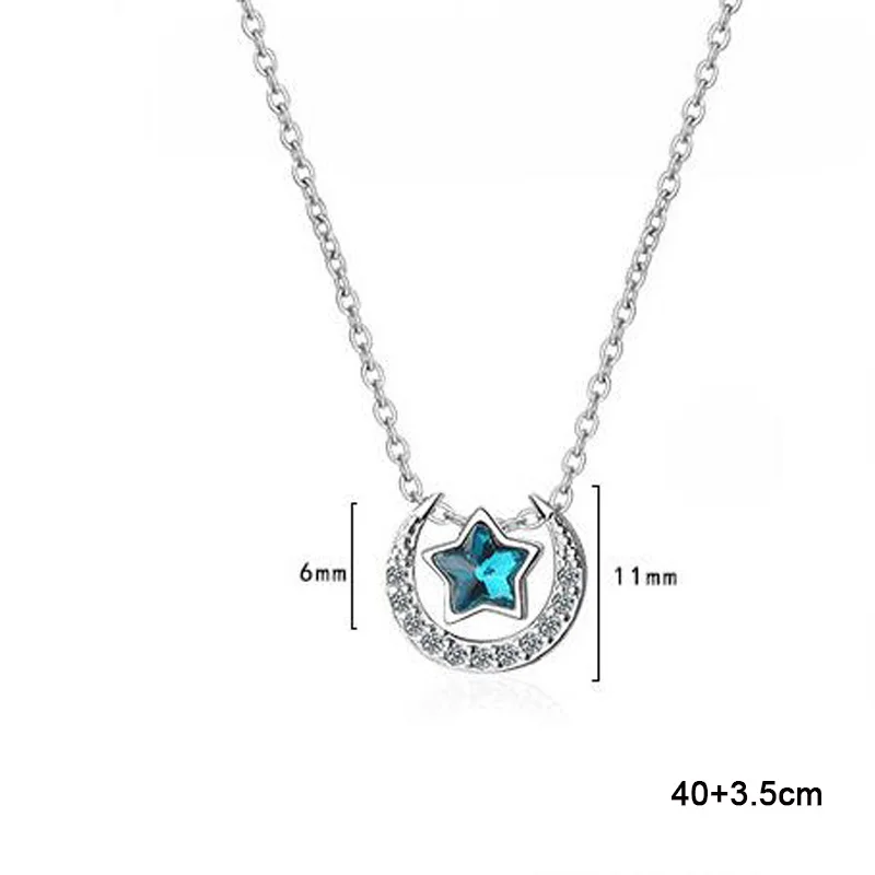 

Women Fashion Simple Crystal Star Moon Necklace &Pendant For Girls Trendy Jewelry Charm Zircon Silver color Chain Collares Femme
