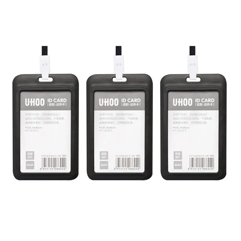 

3Pcs Work Cover Credentials Holder Bus Bag Employee Badge Cover (Black Cover + Hanging Strap)