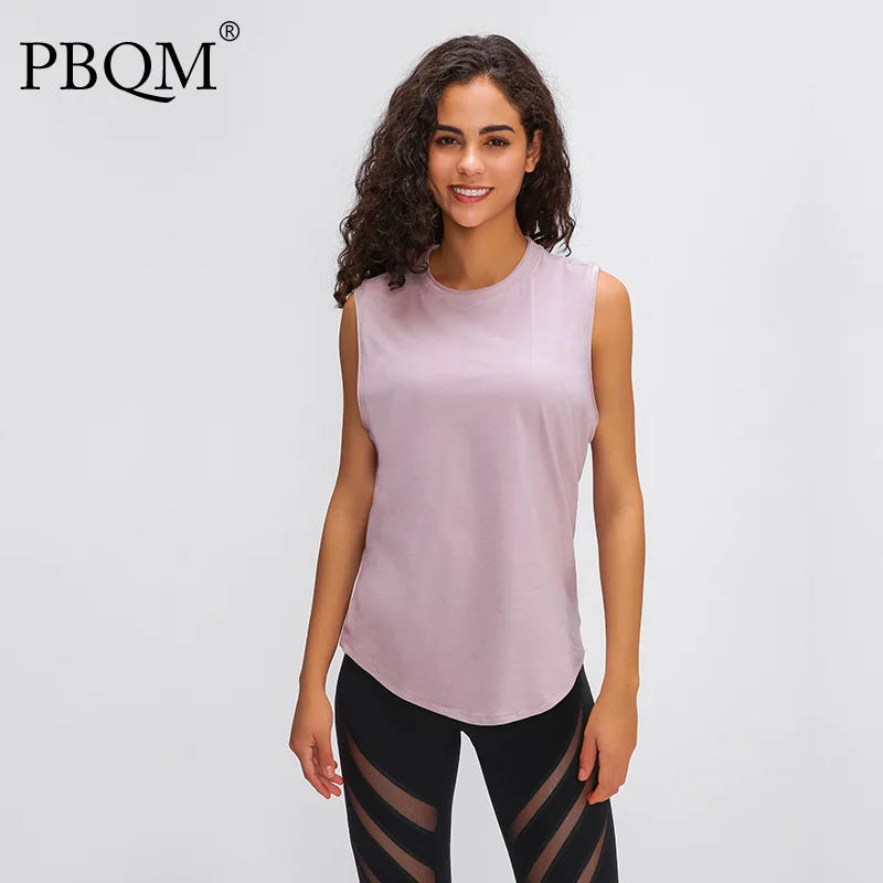 

PBQM 2021 Autumn New Cotton Sleeveless Quick Drying T-shirt Women's Running Training Moisture Absorption Sweat Wicking 6T1949