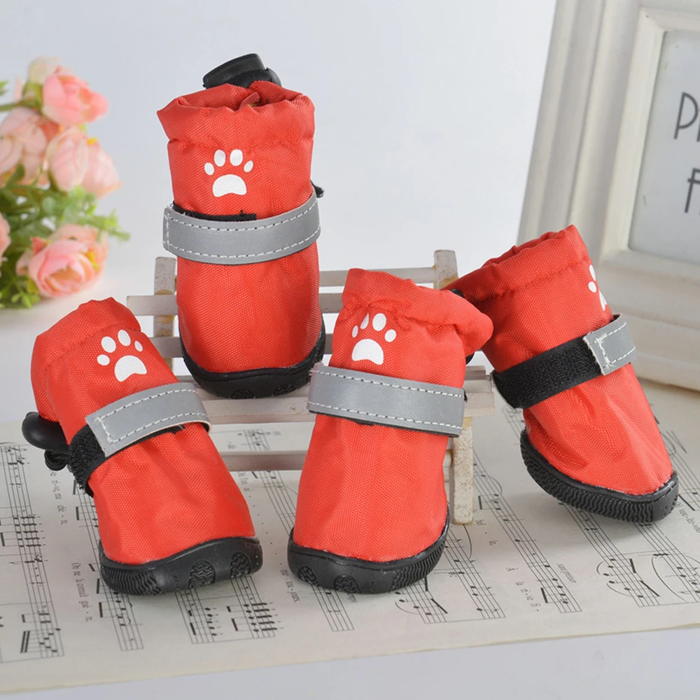 2 red Reflective Носки для собак; зимняя обувь; непромокаемые ботиночки; нескользящая обувь для маленьких собак; обувь для щенков; аксессуары для собак - Цвет: 2 red Reflective