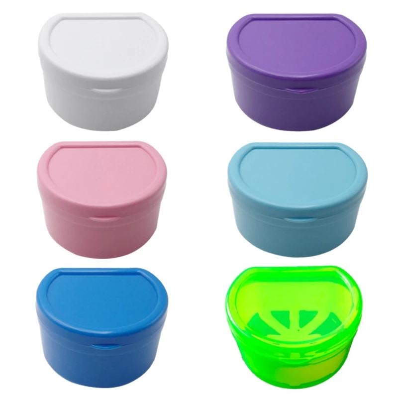 

Oral Tooth Care Denture Bath Box Case False Teeth Storage Box With Hanging Net Q1QD