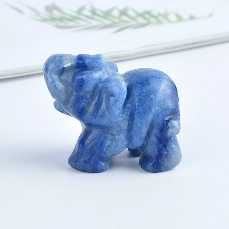 

1.5'' Elephant Figurines Craft Carved Natural Stone Blue Aventurine Elephant Mini Animals Statue for Home Decor Chakra Healing