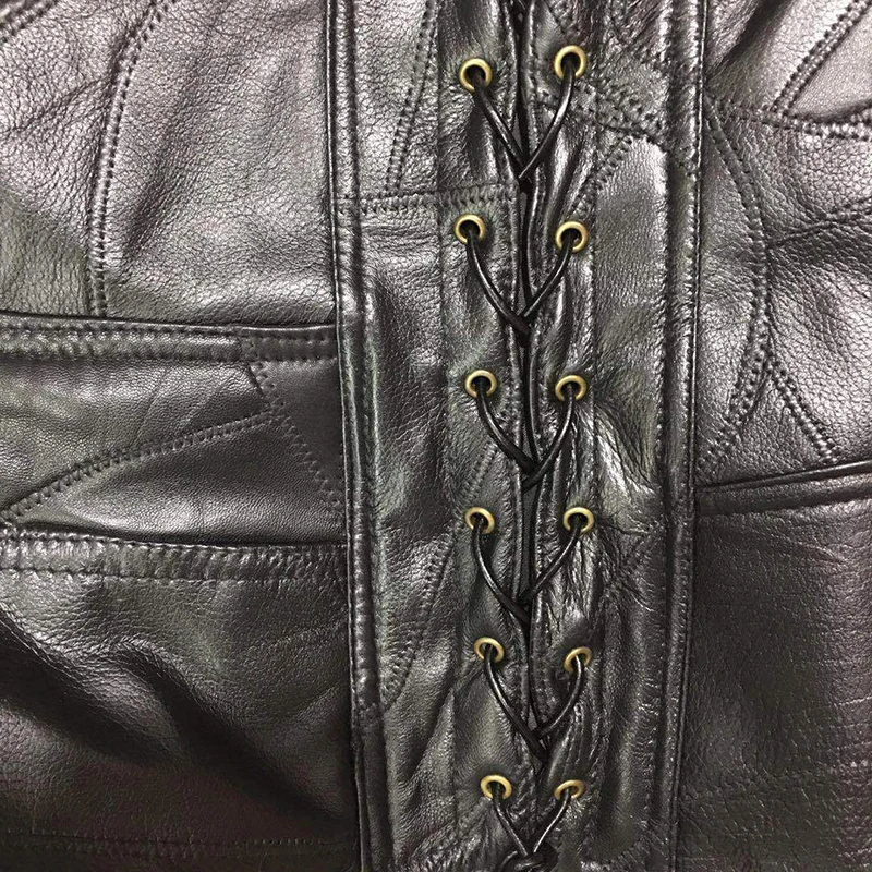 Black Leather Motorcycle Vest For Men Genuine Punk Biker Lace Button Autumn Sleeveless Jacket | Мужская одежда