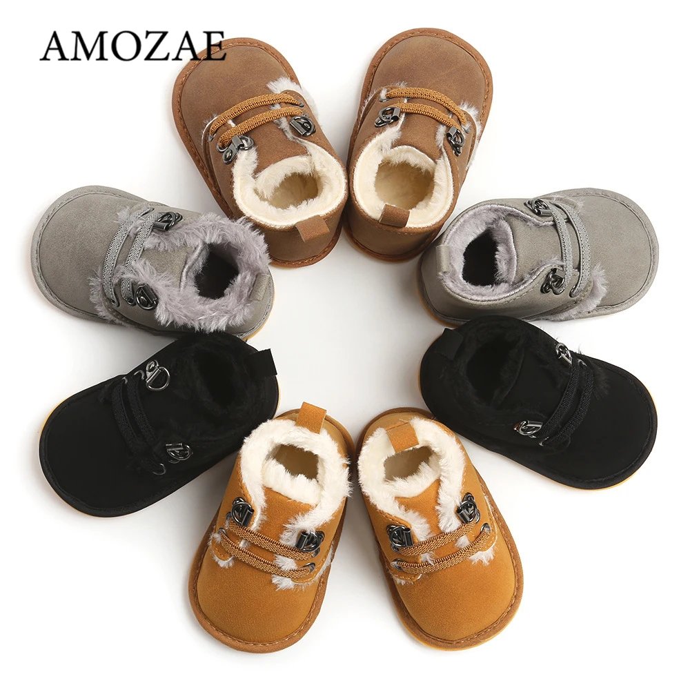 

New Winter 100% High Quality Plus Velvet Baby Boots Cotton Boots Baby Shoes Leather Comfortable Warm Rubber Sole Plush Boots
