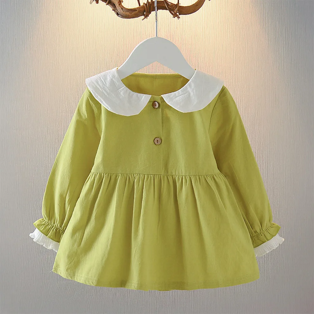 Платье для девочек с длинными рукавами однотонное отворотами на пуговицах