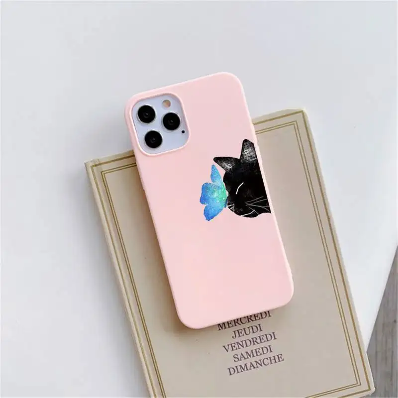 

cat cute lovely funny Phone Case Pink Candy Color for iPhone 11 12 mini pro XS MAX 8 7 6 6S Plus X SE 2020 XR
