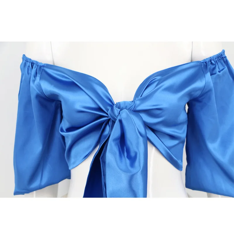 Укороченный топ с открытыми плечами и бантом Женский пикантная рубашка рукавом