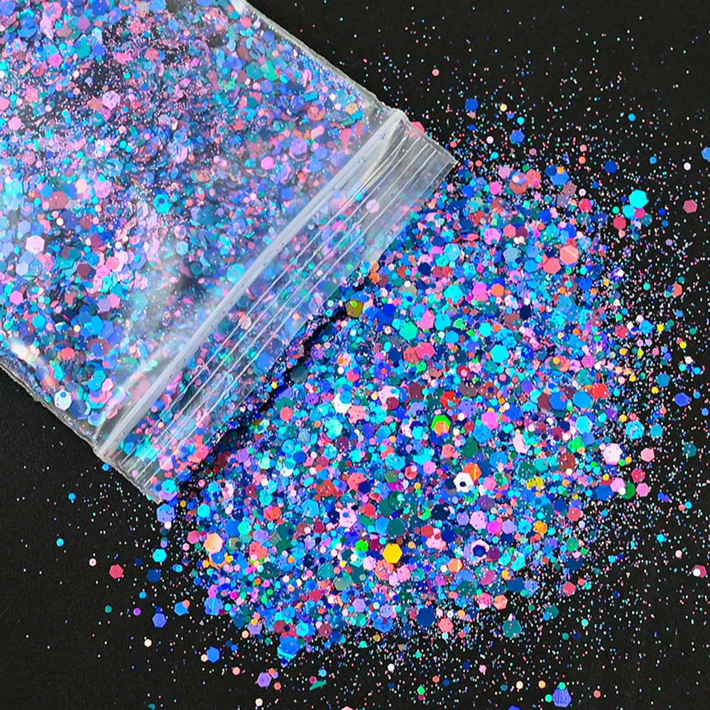 50g/Bag Mixed Hexagon Nail Art Glitter Holographic Sequins Decorations Flakes Sparkly Chunky Symphony Color Laser Sequins DT#51