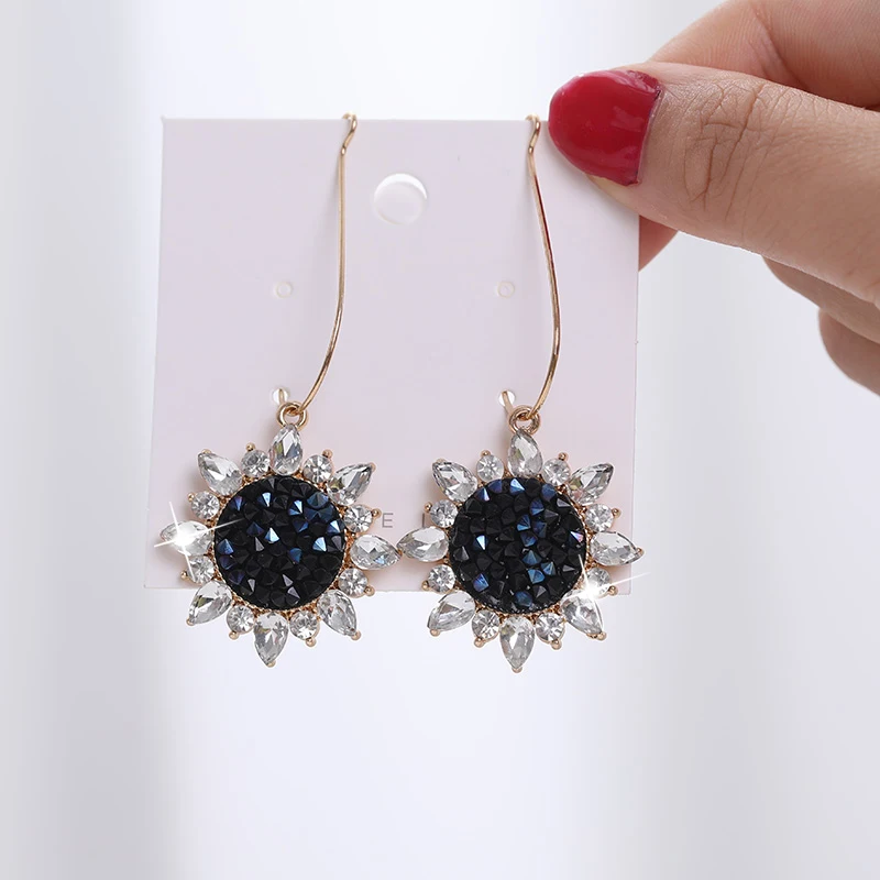 Модные корейские украшения черные звезды круглые геометрические серьги для