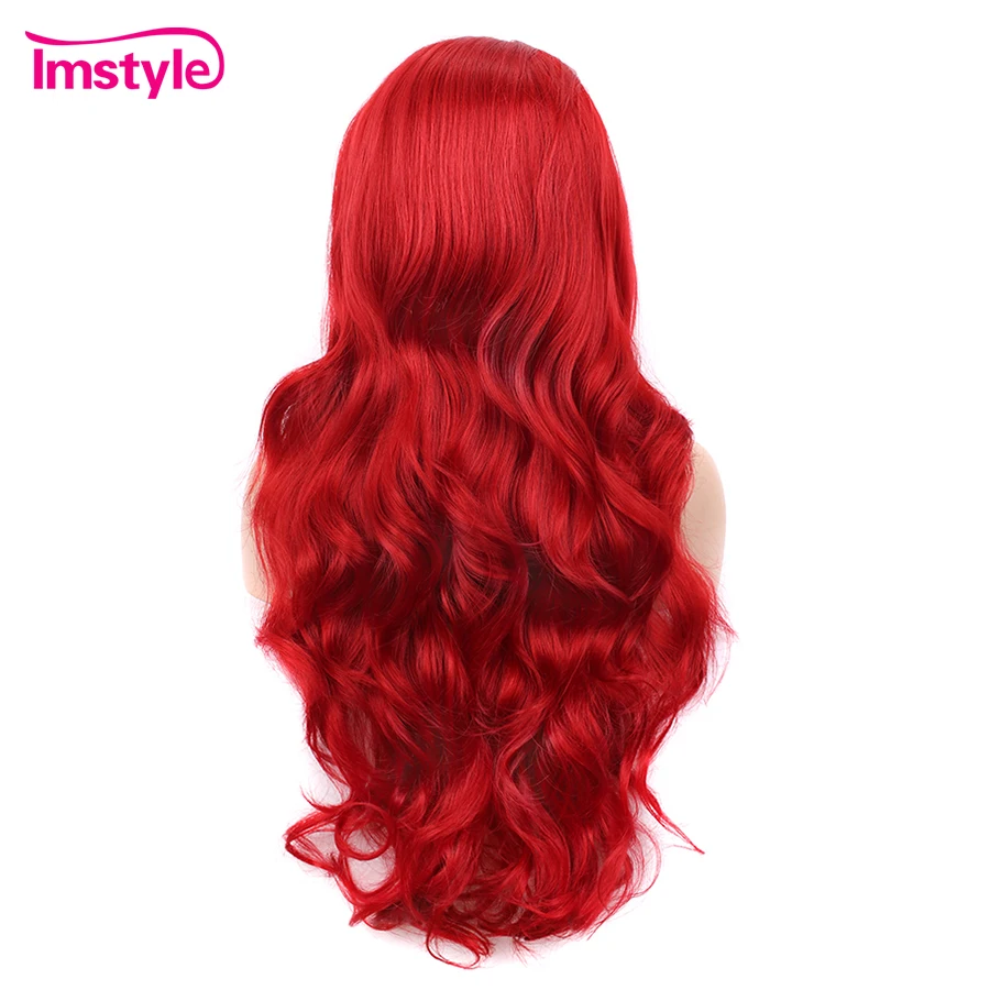 Красный парик Imstyle из синтетического кружева спереди для женщин длинный