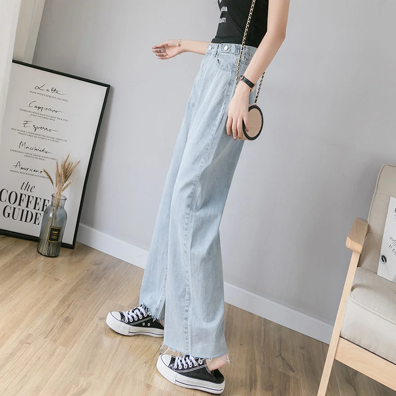 boyfriend Vintage jeans women high waisted wide leg pants jeans blue casual Straight trousers korean streetwear denim pants