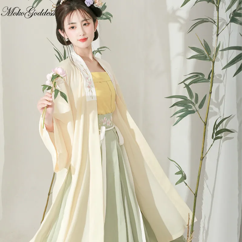 

Традиционное китайское женское элегантное платье ханьфу с вышивкой сказочный костюм для народного танца Ретро Династия Тан комплект из 3 п...