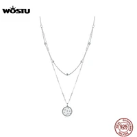 wostu genuine 925 sterling silver starry star necklace double layer long chain link for women wedding necklace jewelry cqn365