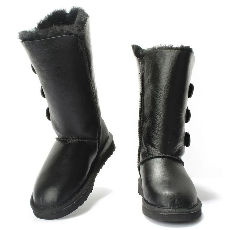 Зимние сапоги на натуральном меху; Mujer Botas; водонепроницаемые зимние сапоги из натуральной овечьей кожи; теплые шерстяные высокие сапоги для женщин - Цвет: Metal Black