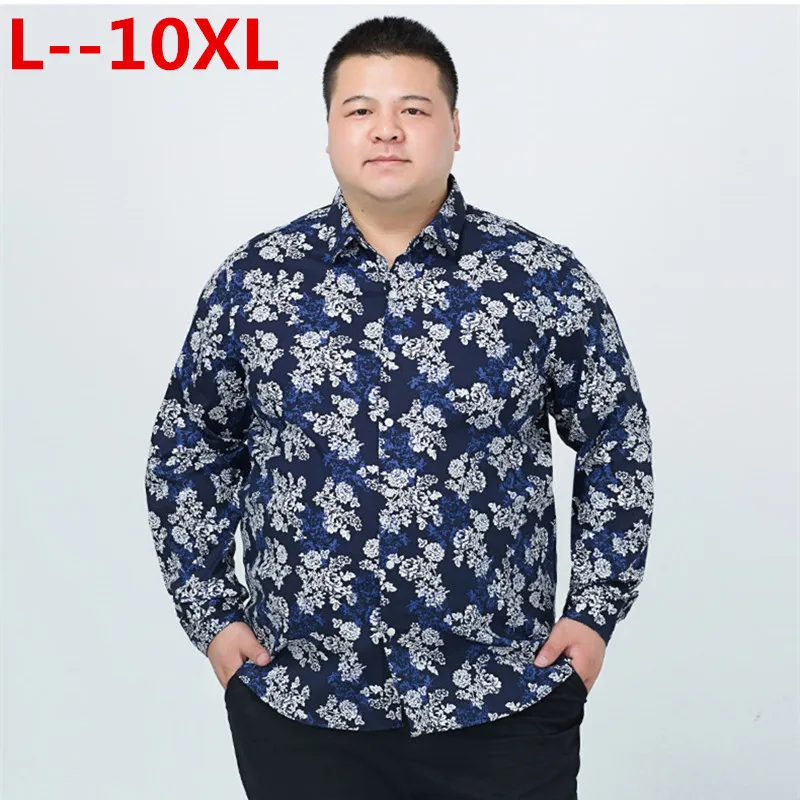 

Floral Printed Man Casual Shirts Fashion Classic Men Dress Shirt Breathable Men's Long Sleeve Brand Clothing 10XL 9XL 8XL 6XL 5X