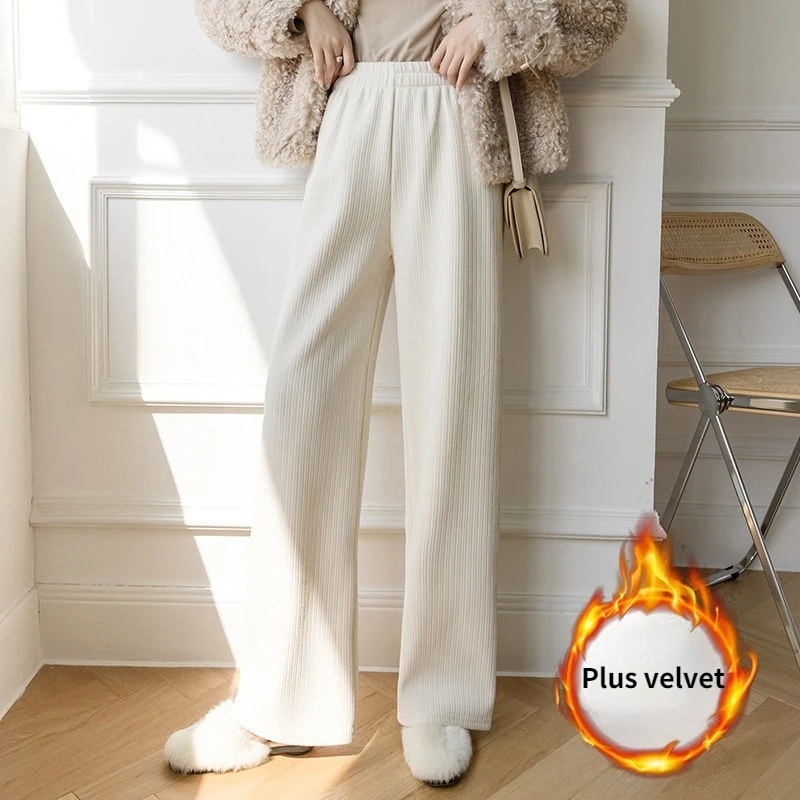 

Pants for Women High Waist Casual Loose Women's Wide Trousers Plus Velvet Autumn Winter Warm Pants for Women Solid Full Length