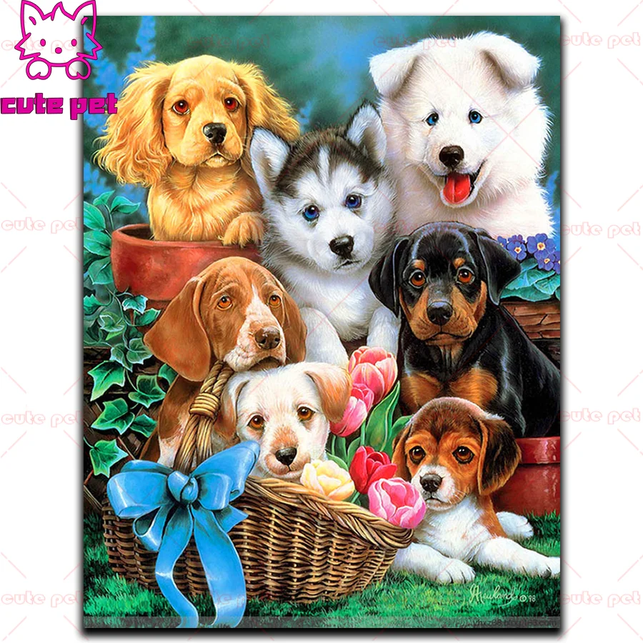 Мозаика 5D сделай сам из квадратных/круглых страз с изображением собаки