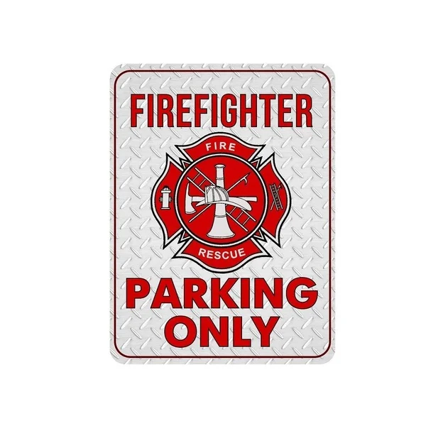 

Novelty Firefighter Metal Sign Funny Firefighter Parking Only Metal Signs Metal Signs for Fire Fighter Firetruck Parking Sign