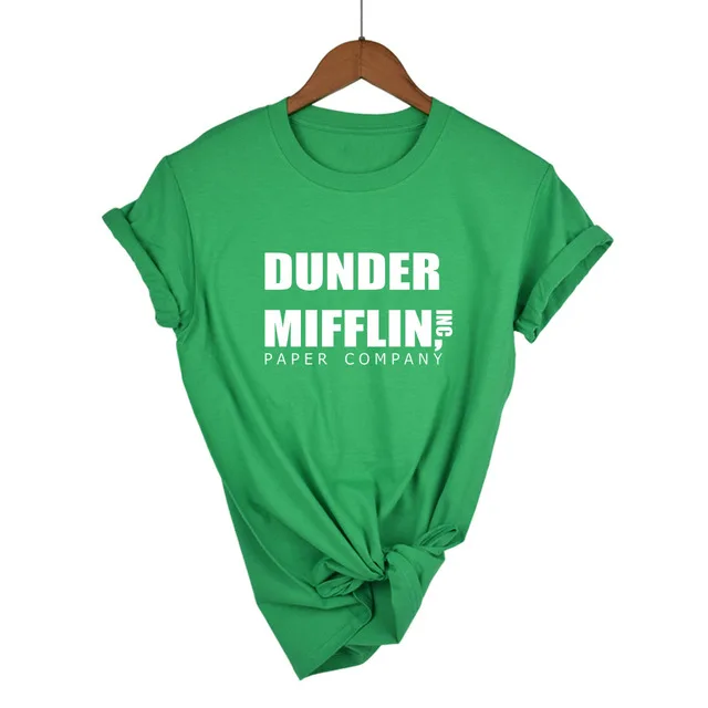 Green-W Офисная Футболка женская dander Mifflin inc. бумажная компания Wernham Hogg ТВ шоу Майкл Скотт Космос женская футболка - Цвет: Green-W