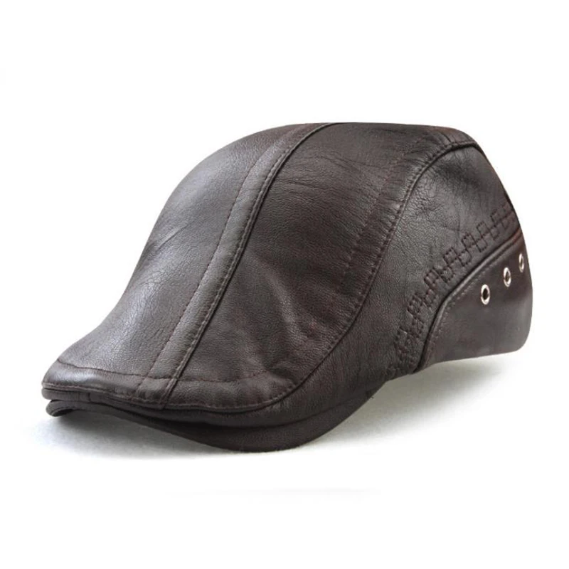 JAMONT wholesale 2018 new men's hat winter sun PU leather beret fashion Gorras warm Casquette cap | Аксессуары для одежды