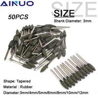 10 50pcs bullet rubber grinding head 3mm shank polishing buffing wheel for mould polishing dremel rotary tools