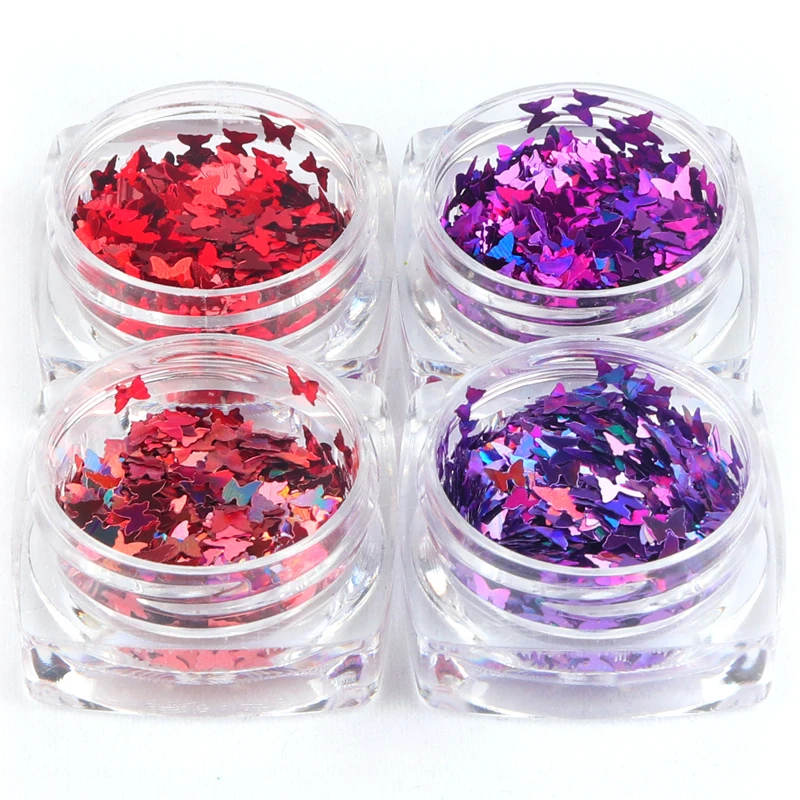 4 Коробки лазерный 3D бабочка Форма нейл арта украшения голографическая блестящие