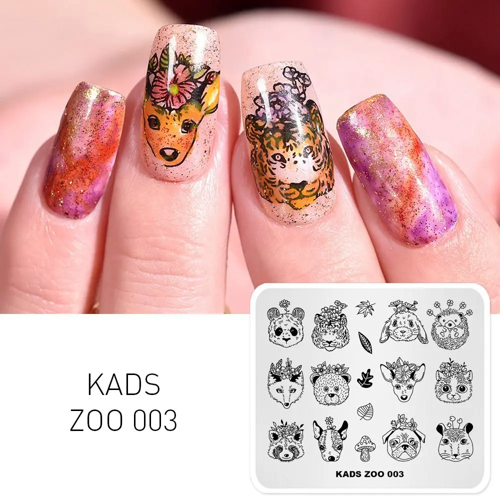 KADS 12 различных дизайн серия «Зоопарк» животное лицо кошка динозавр шаблон для стемпинга для нейл-арта инструменты для ногтей трафарет для ногтей - Цвет: ZOO 003