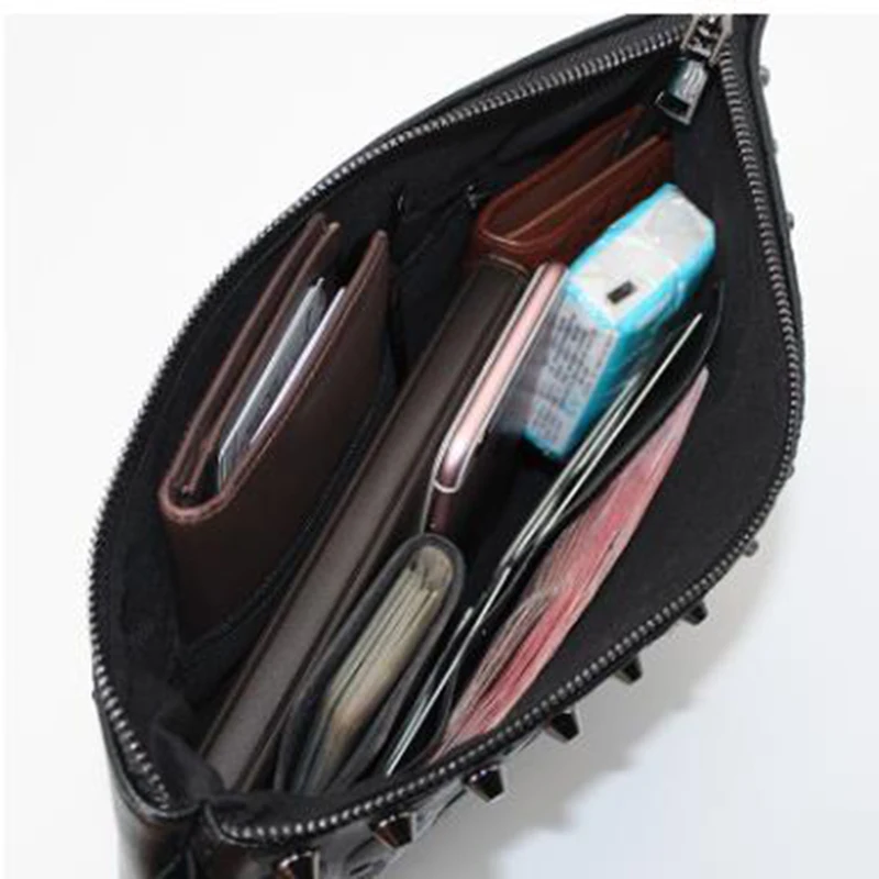 

HOT Male Rivets Handbag Men Skull Clutch Envelope Handbag Casual Purse Bag for Shoulder Bag Free Shipping