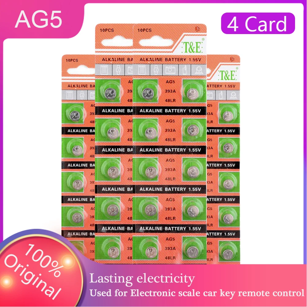 

AG Type Button Battery 40Pcs Wholesale 1.55V AG5 LR754 393 393A 48LR G5A SR754 193 Watch Toys Remote Cell Coin Battery Replace