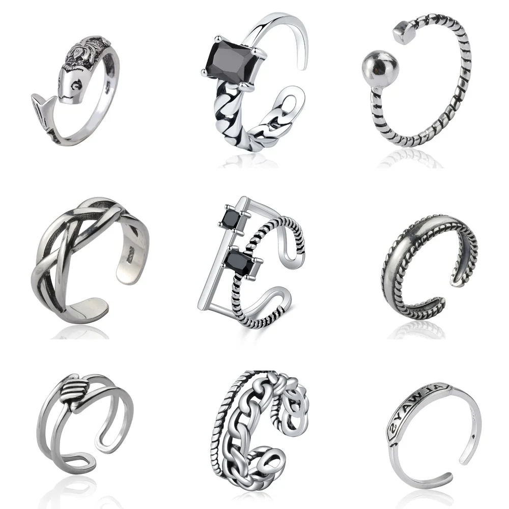 

Unusual couple Rings Black original silver color Metal Punk Opening Irregular Exaggerated Ring for Women Men wedding Jewelry