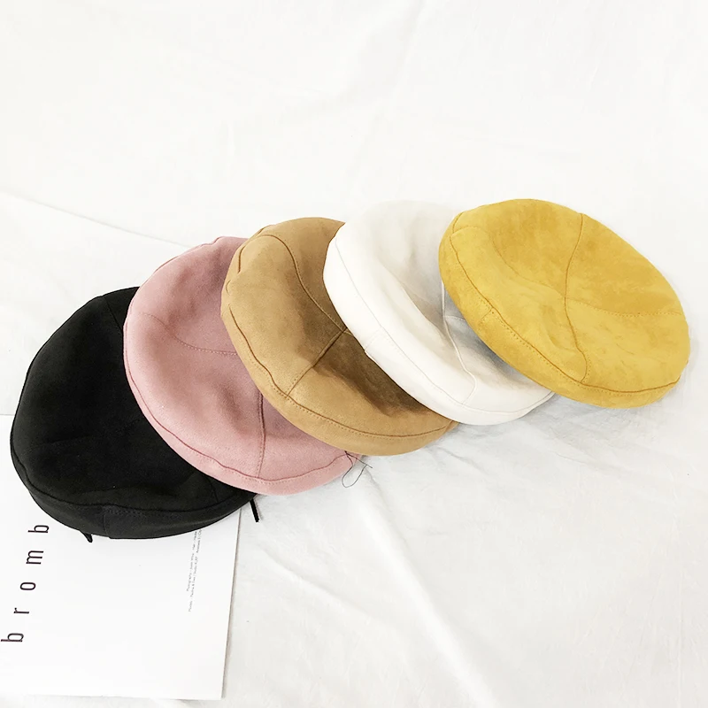 Temperament vintage leather buckle PU leather Beret women's autumn and winter fashion easy match flat top painter cap