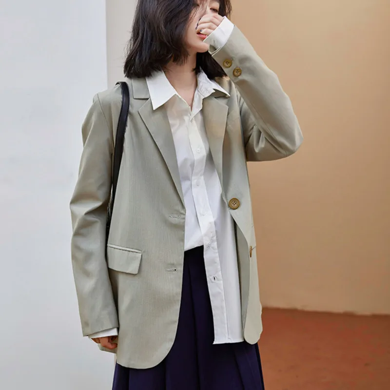 

Office Lady Blazer Jacket Women With Belt Loose Casual Blazer Suits 2021 Spring New Temperament Thin Loose Veste Femme All-match