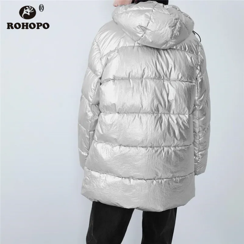 ROHOPO металлическая Серебристая зимняя теплая куртка пальто с капюшоном и