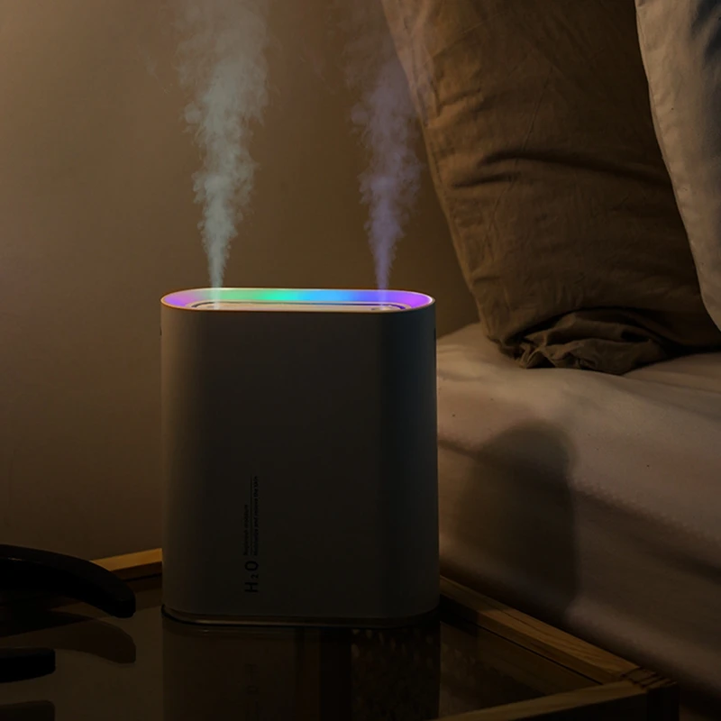 

Double Spray Humidifier Colorful Atmosphere Night Light, Silent Large-Capacity Home Office Moisturizing Humidifier
