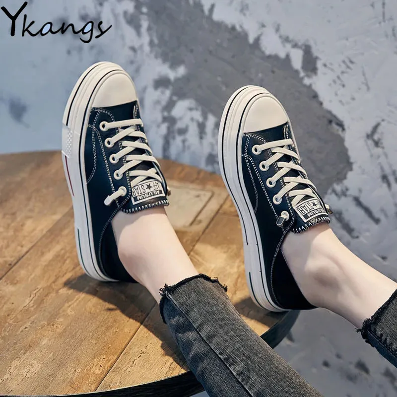 

Женские низкие Туфли в стиле Харадзюку, белые туфли в Корейском стиле, универсальные Дамские кожаные туфли на шнуровке, модная обувь на плос...