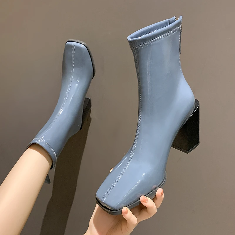 

2021 Fashion Women Boots Wild Winter Chunky High Heels Women Shoes Soft Leather Comfort Elegant Office Ladies Heels Ankle Boots