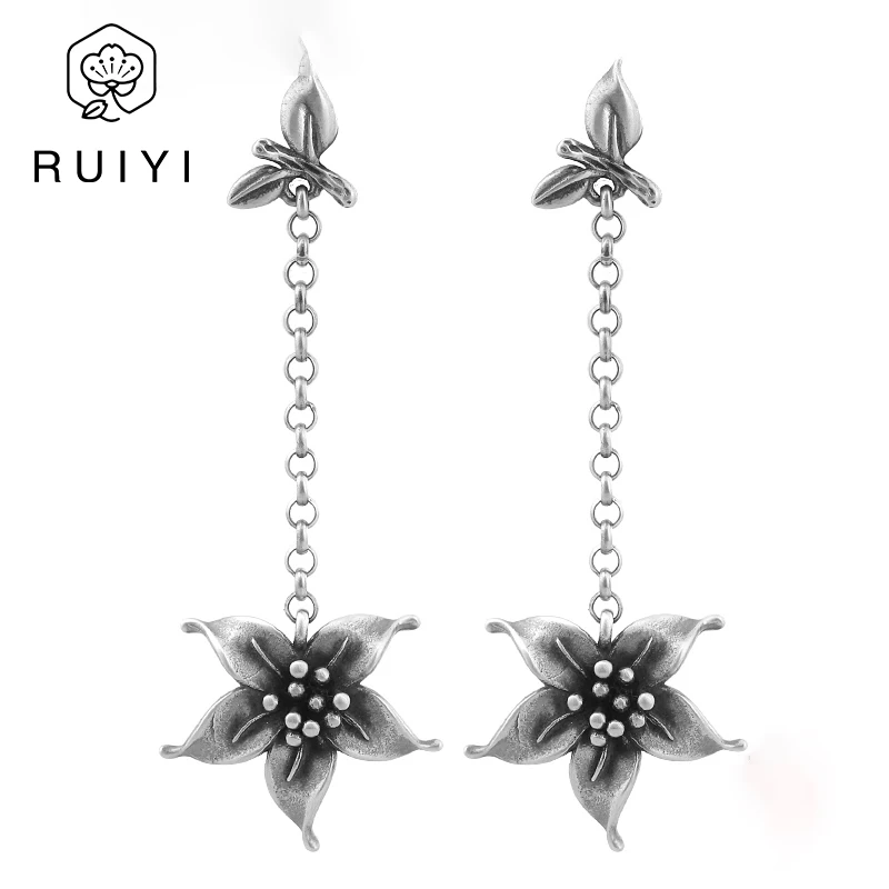 

Серьги-подвески женские из серебра 925 пробы с цветком