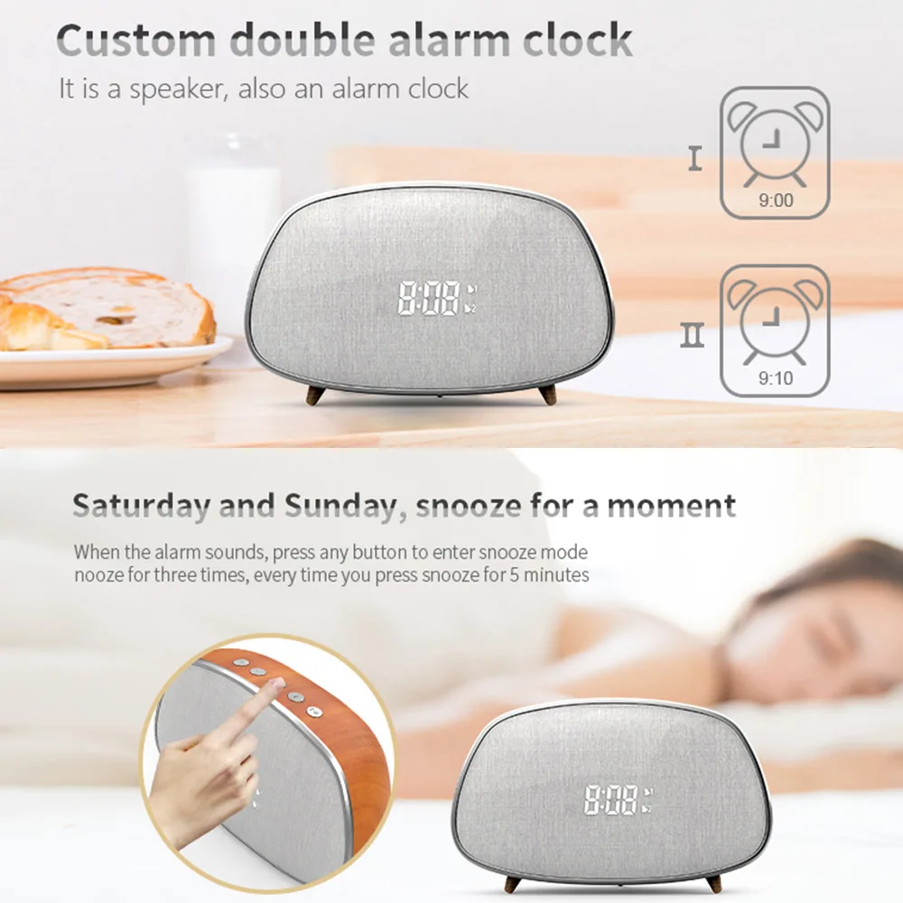 

Bluetooth Speaker Portable Speaker Wireless Loudspeaker Classic Retro Wooden Handsfree LED Snooze Dual Alarm Clock FM Radio