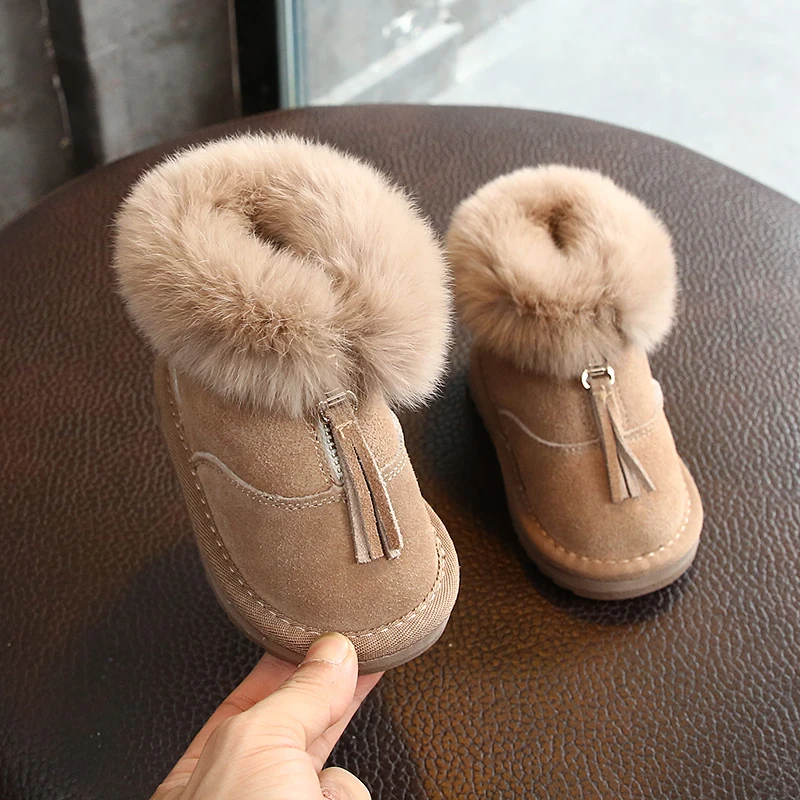 

2019 winter new snow boots fringed suede plush girls 0-1-3 years old super soft and comfortable