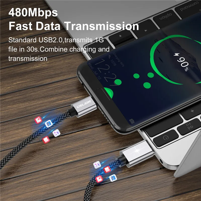 Магнитный кабель USLION USB 100 Вт вращающийся на 540 градусов для зарядки типа C 2020 новый