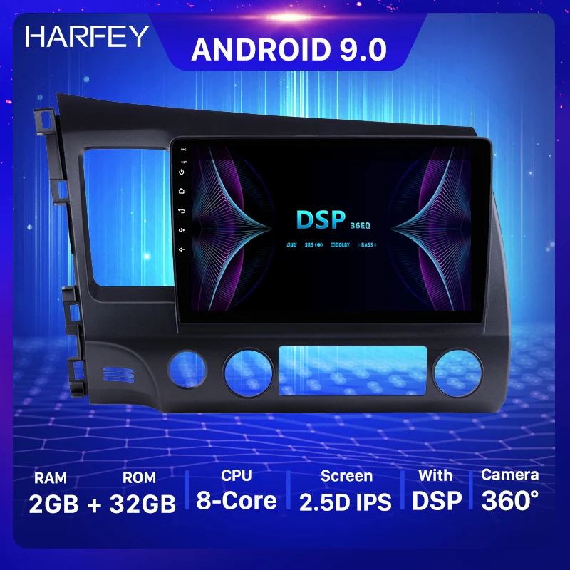Harfey 2Din 10 1 &quotHD Android 9 0 автомобильное радио для 2006 2007 2008 2009 2010 2011 Honda Civic Wifi GPS