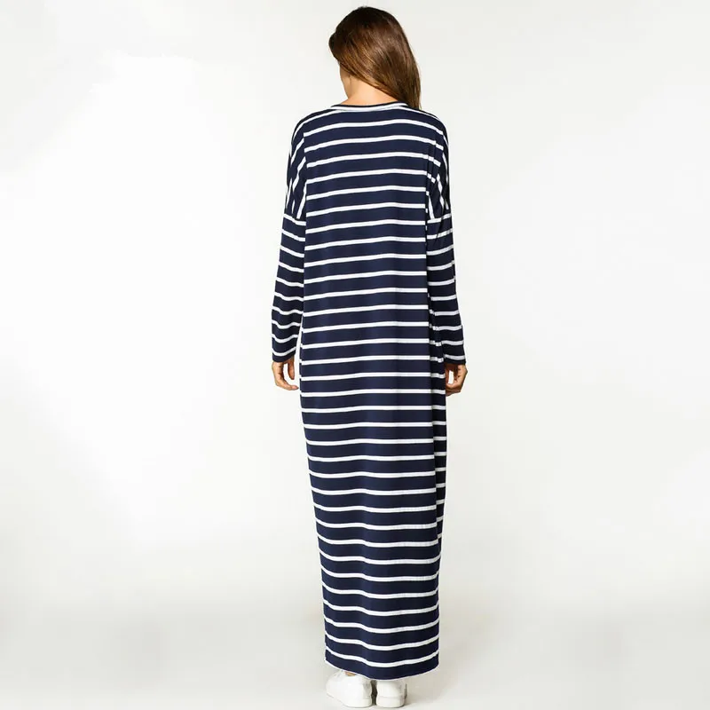 Женское платье макси в полоску с длинным рукавом повседневное мусульманское