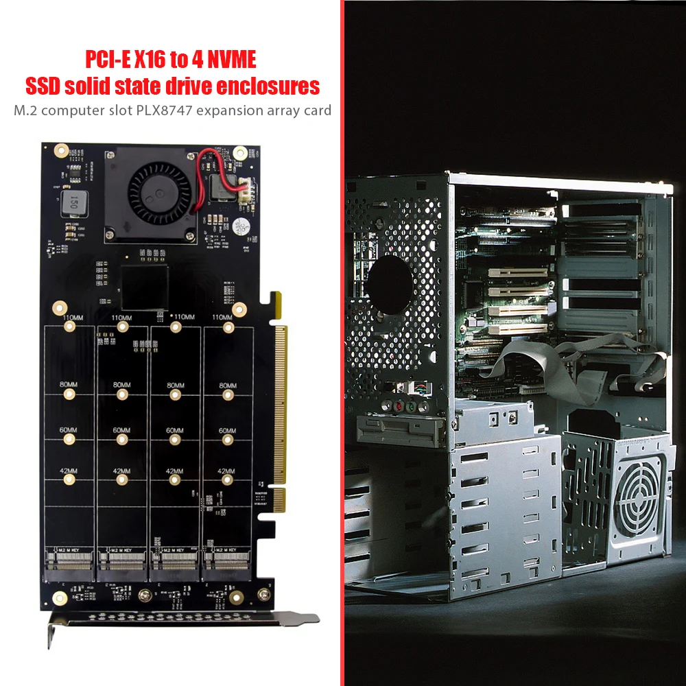 

PCIE SSD PCl-E X16 To 4 NVMe Solid State Drive Enclosure Adapter 4 Ports M.2 Computer Slot PLX8747 Expansion Array Card Dropship