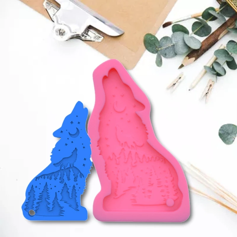 

Shiny Wolf Keychain Epoxy Resin Mold Necklace Pendant DIY Crafts Silicone Mould