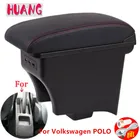 Коробка с подлокотниками для Volkswagen VW Polo, с подстаканниками, кожаный чехол для хранения, консоль черного цвета, новый дизайн