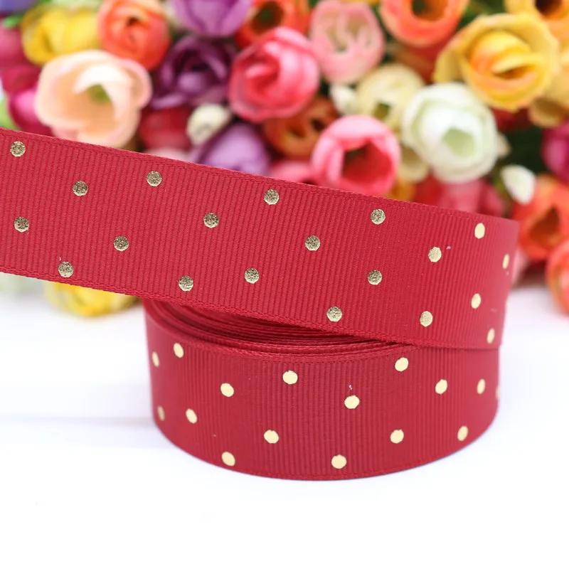 260 Scarlet 10 ярдов " 25 мм золотистый в горошек напечатанный Grosgrain ленты пробки для бутылок DIY ремесла аксессуары ручной работы M19080601 - Цвет: 260 Scarlet